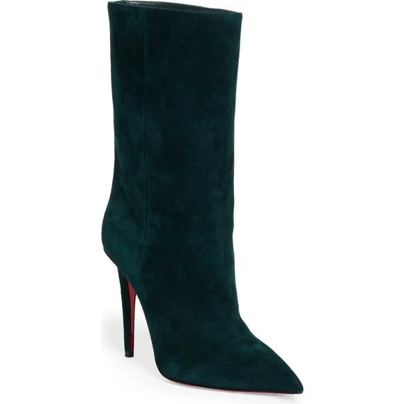 Christian Louboutin Astrilarge Booty 100 Vosges Green Suede Mid Heel Boot 36.5 - Picture 3 of 12